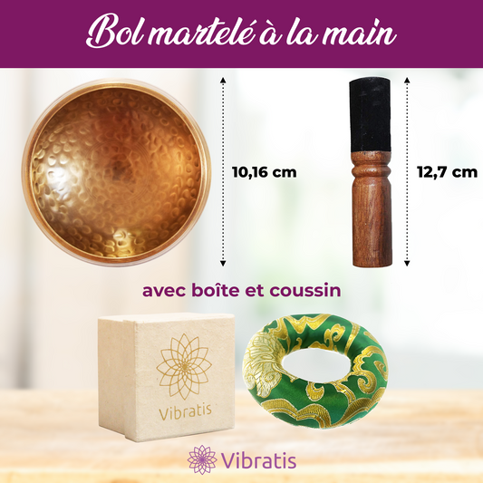 Descriptif Coffret complet Bol Chantant Tibétain artisanal avec boîte Lokta Myvelyshop