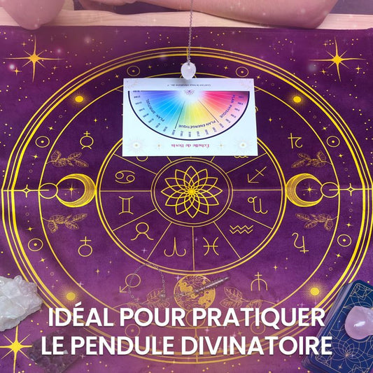 Tapis Voyance & Pochon – Tapis Oracle, Cartes et Tarot Divinatoire – Nappe d’Autel en Velours pour Pratiquer la Cartomancie et Le Pendule Divinatoire