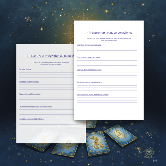 Page Sommaire du guide pratique "L'art de tirer les cartes" pour débuter avec les oracles par Myvelyshop