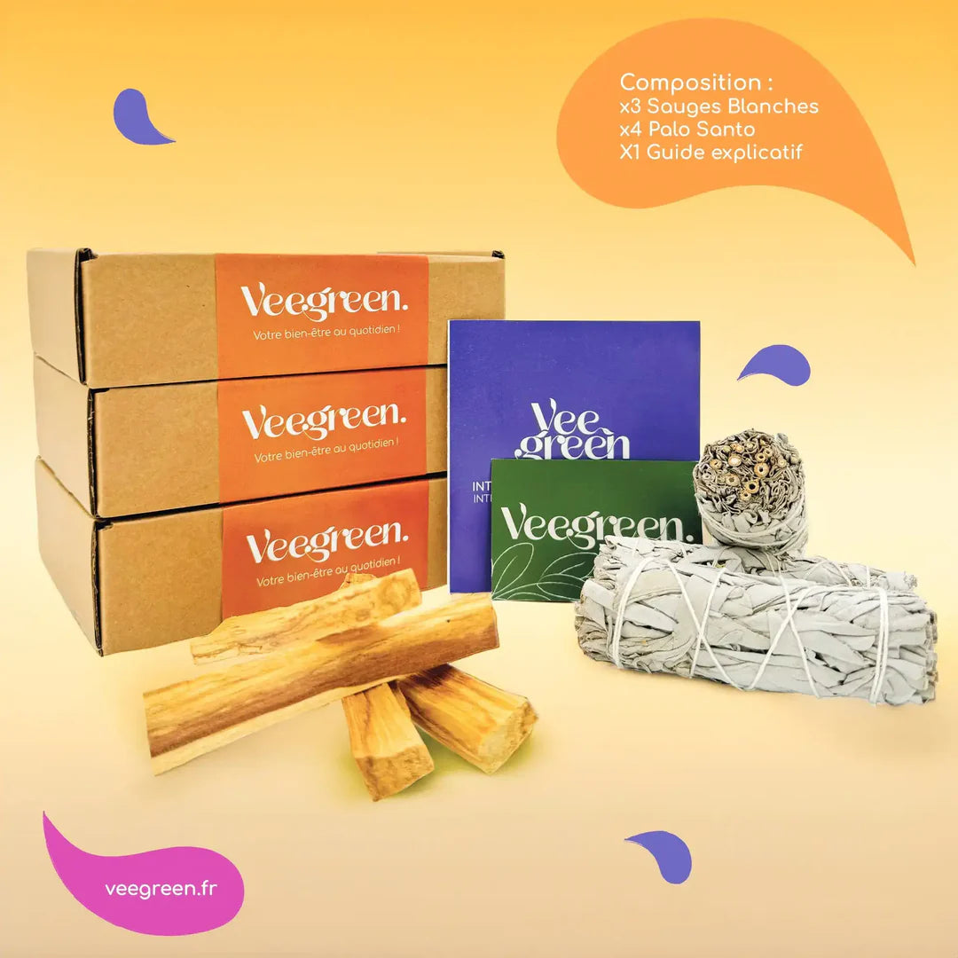 Coffret eco-responsable Duo Sauge Blanche et Palo Santo pour rituel de purification Myvelyshop