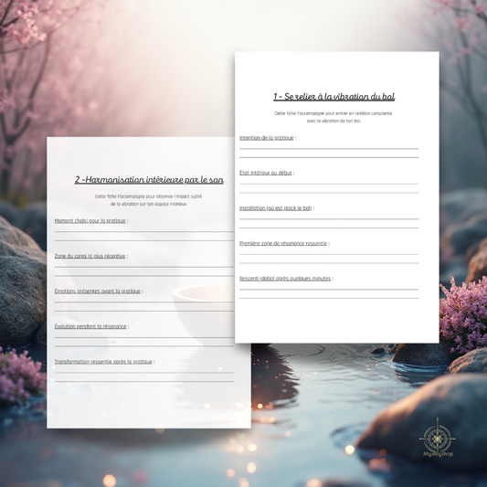 Sommaire de l'e-book Les Bols Chantants par Myvelyshop - Guide d'initiation aux vibrations et à la relaxation sonore.