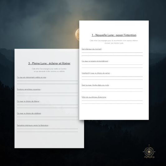 Sommaire de l'e-book Rituel de Lune par Myvelyshop - Guide pratique pour travailler avec les cycles lunaires.