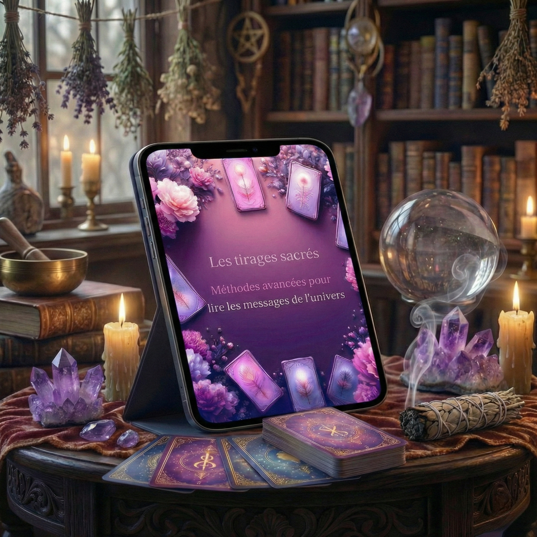 Mockup de l'e-book Les Tirages Sacrés par Myvelyshop - Guide de guidance spirituelle.