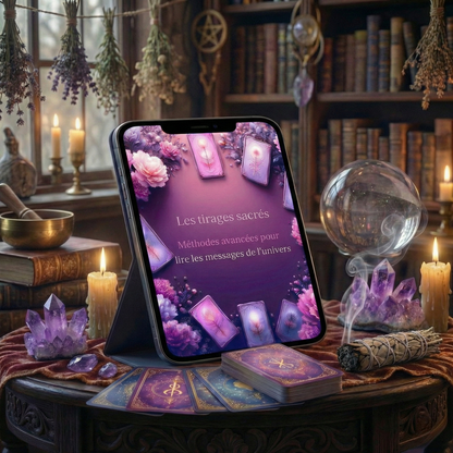 Mockup de l'e-book Les Tirages Sacrés par Myvelyshop - Guide de guidance spirituelle.