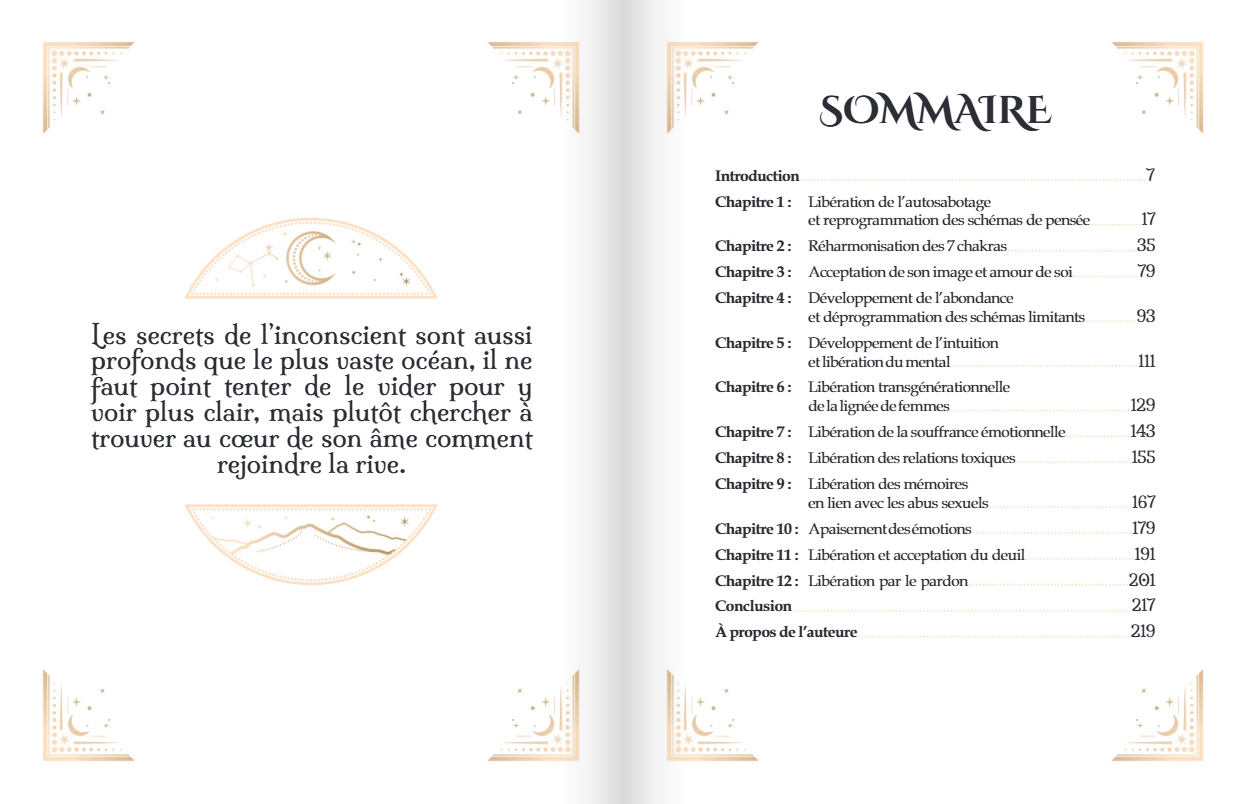 sommaire du Grand livre des 12 libérations énergétiques - Mémoires cellulaires Lecture méditative _myvelyshop