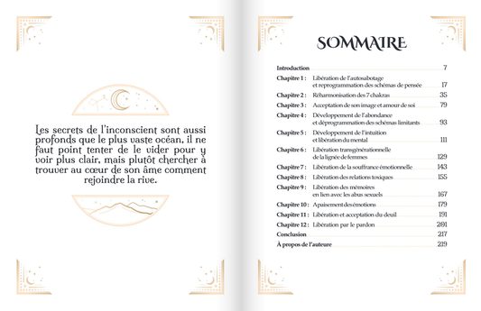 sommaire du Grand livre des 12 libérations énergétiques - Mémoires cellulaires Lecture méditative _myvelyshop