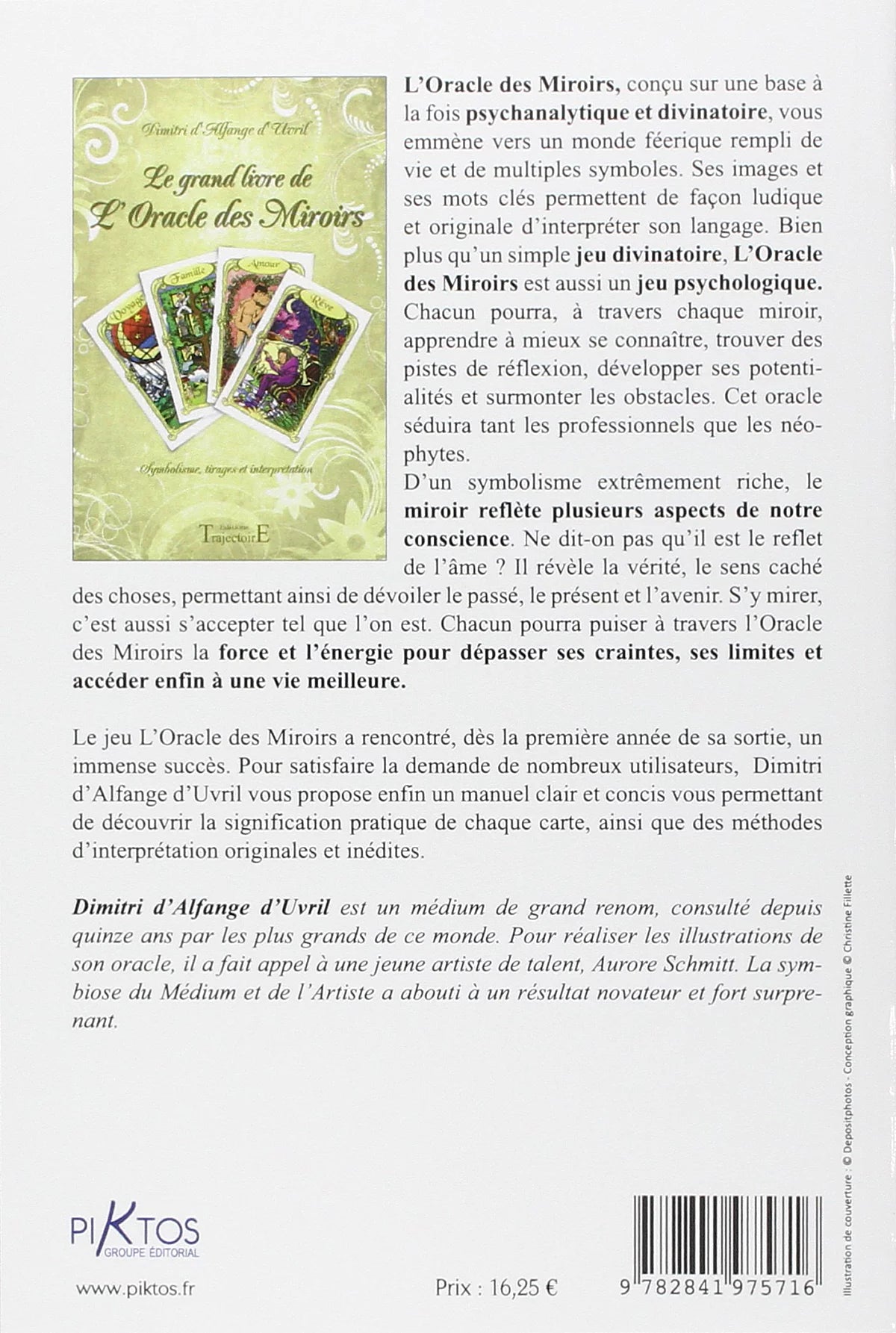 Quatrième de couverture du manuel de Dimitri d’Alfange d’Uvril, explorant les aspects psychologiques et divinatoires de ton âme.