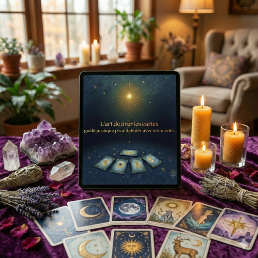 Couverture du guide pratique "L'art de tirer les cartes" pour débuter avec les oracles par Myvelyshop_ mockup