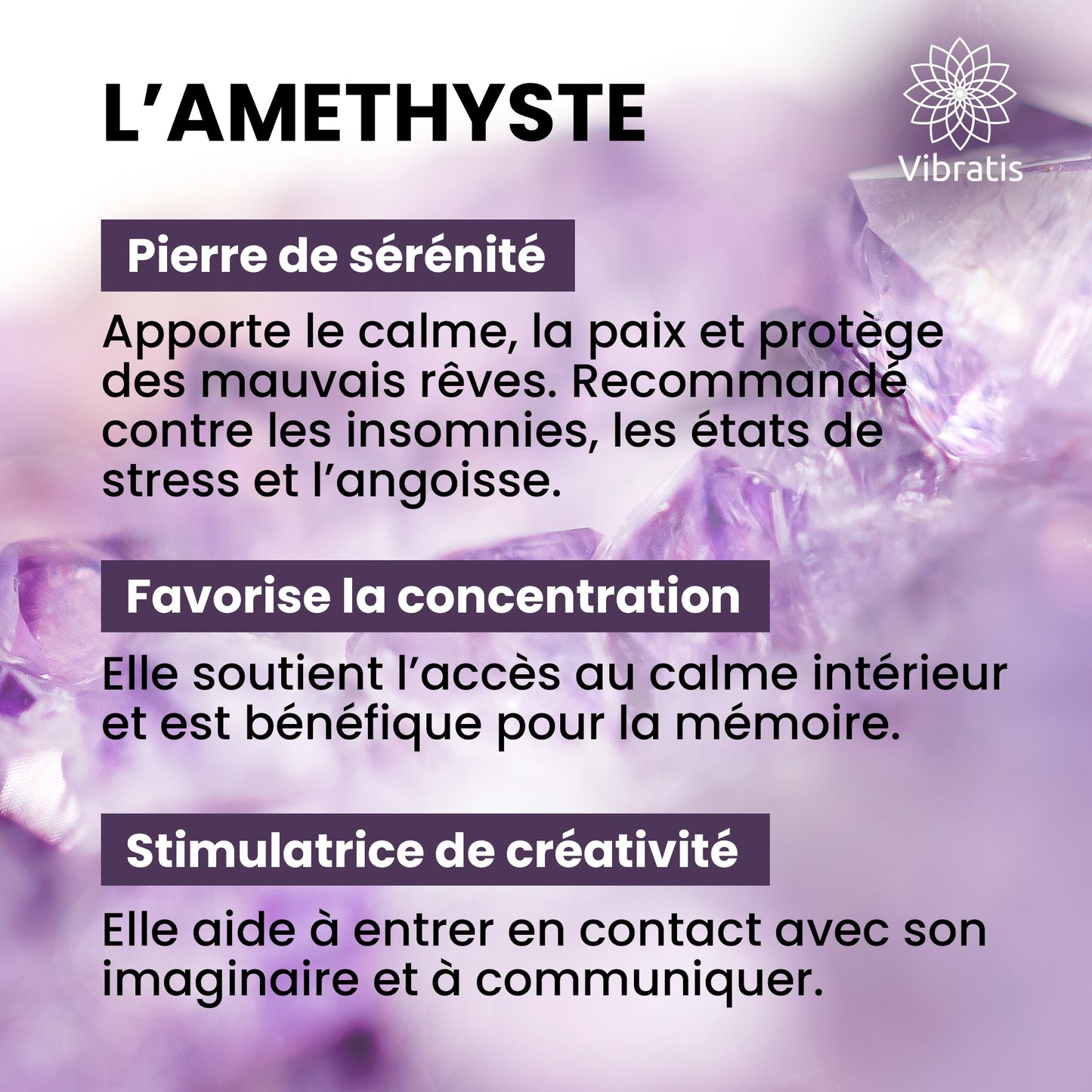 Infographie sur les vertus et l'utilisation du pendule en améthyste pour la radiesthésie