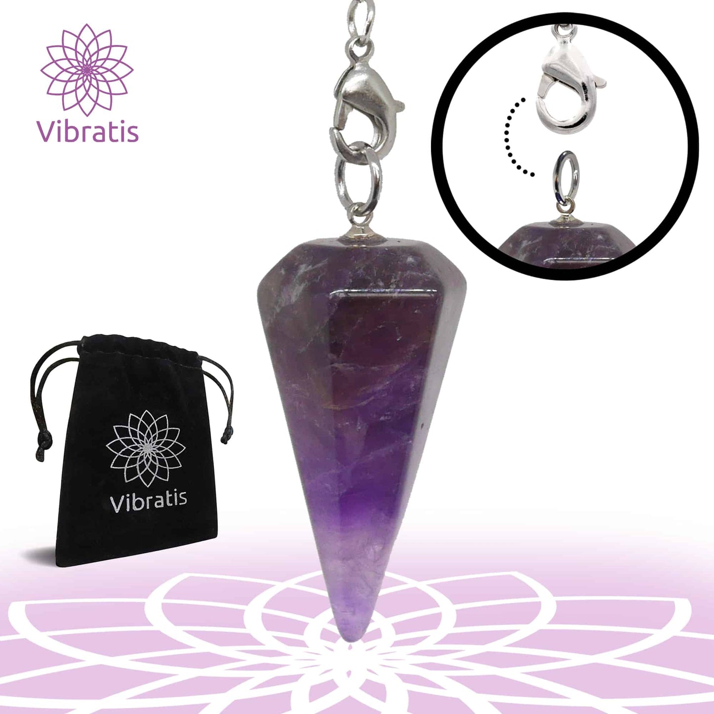 type accroche du Pendule divinatoire en pierre d'améthyste naturelle Myvelyshop
