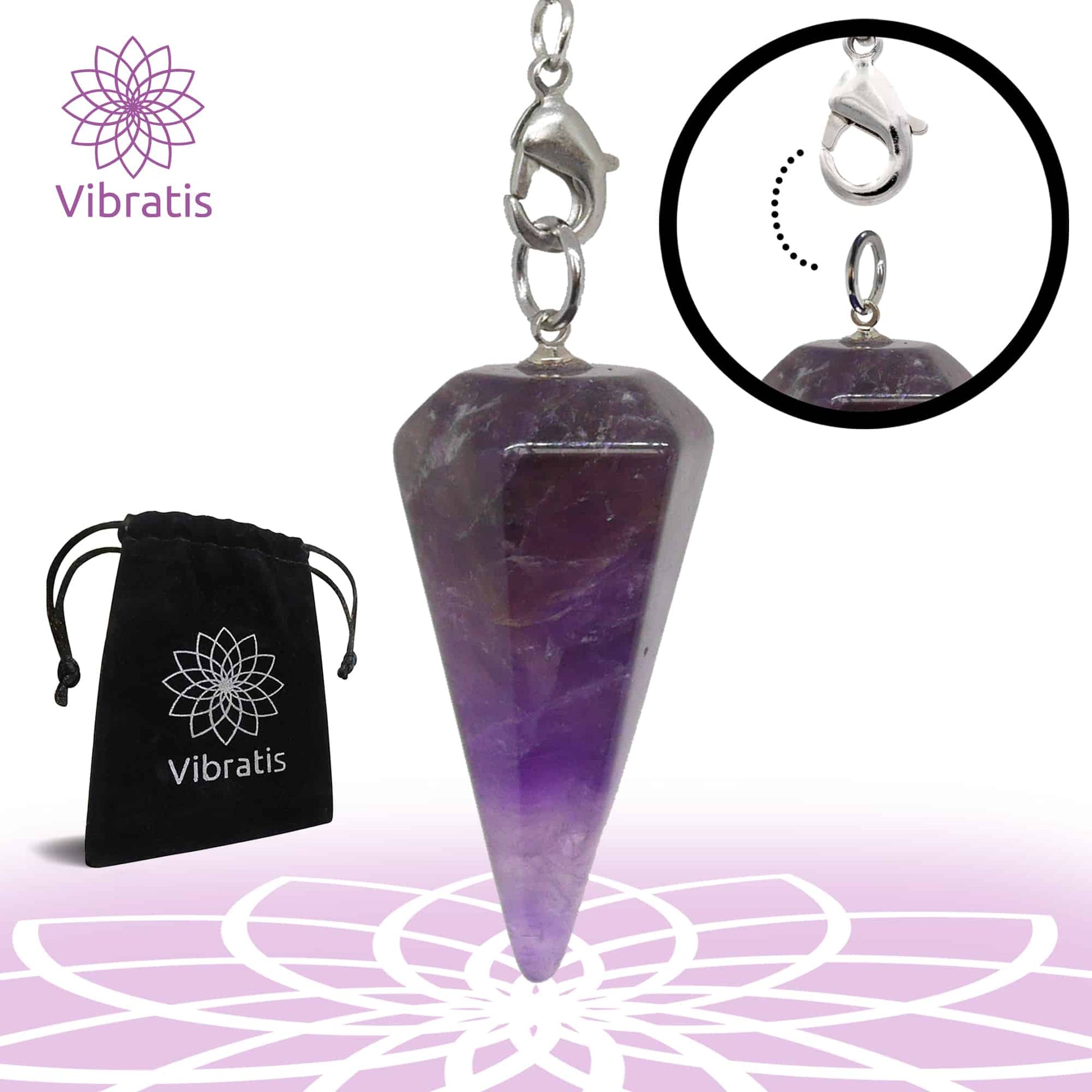 type accroche du Pendule divinatoire en pierre d'améthyste naturelle Myvelyshop