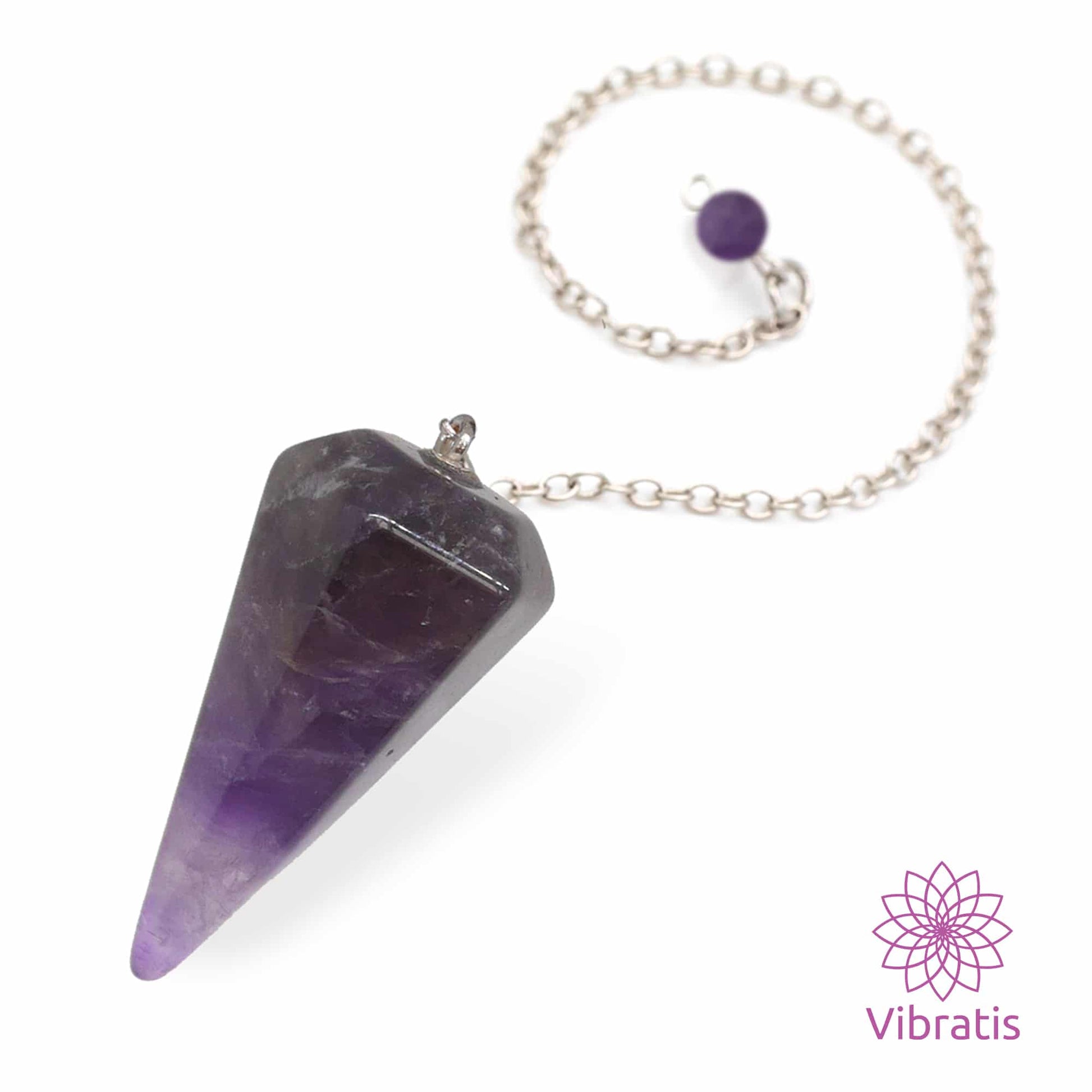 vue rapproché Pendule divinatoire en pierre d'améthyste naturelle Myvelyshop