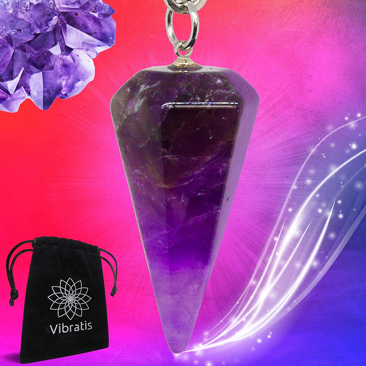 Pendule divinatoire en pierre d'améthyste naturelle Myvelyshop