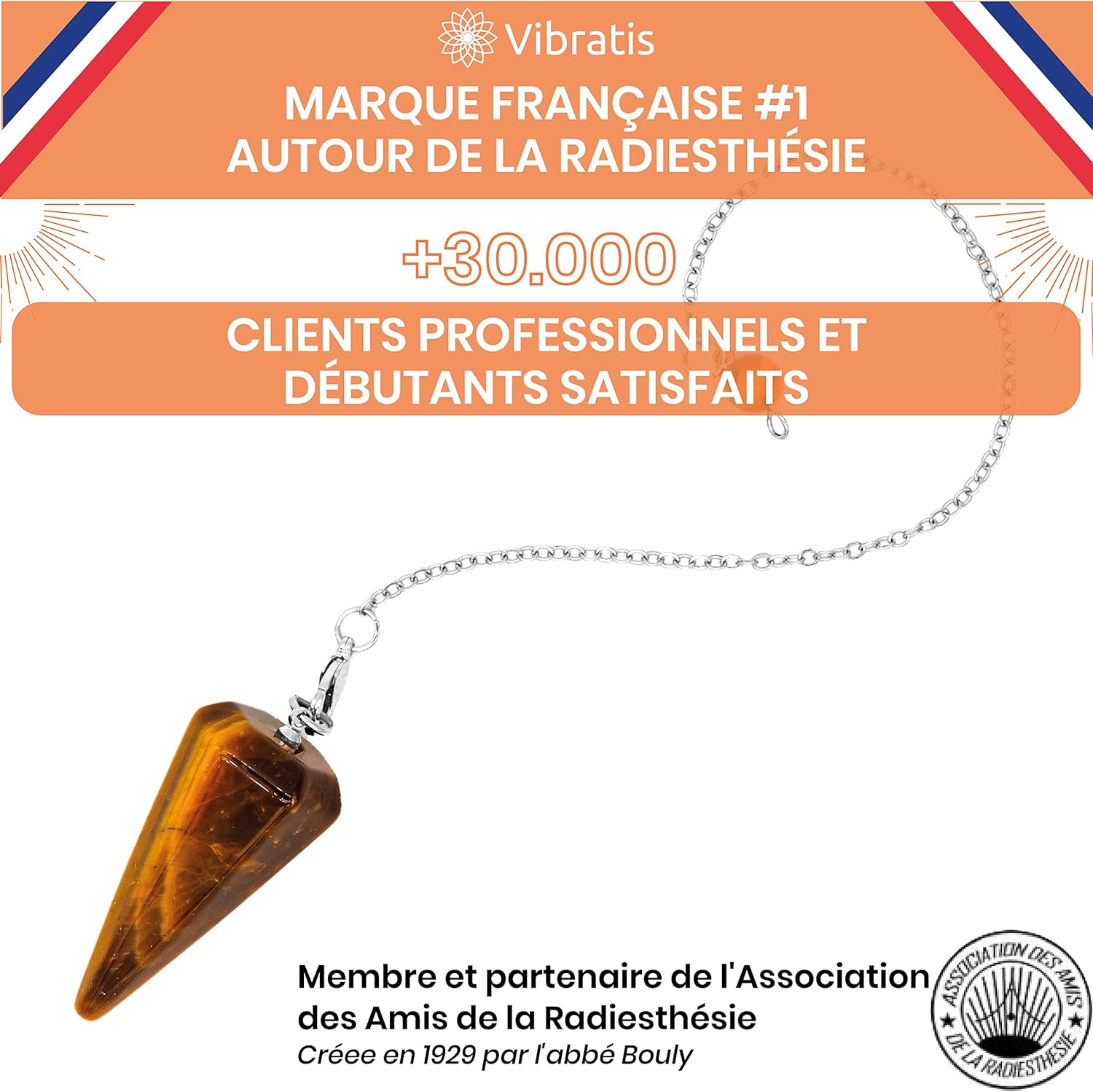 Pendule divinatoire en pierre d'œil de tigre naturelle forme cône avec pochon Myvelyshop marque française