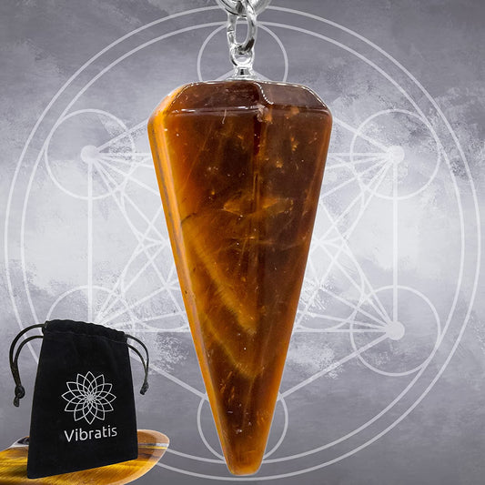 Pendule divinatoire en pierre d'œil de tigre naturelle forme cône avec pochon Myvelyshop