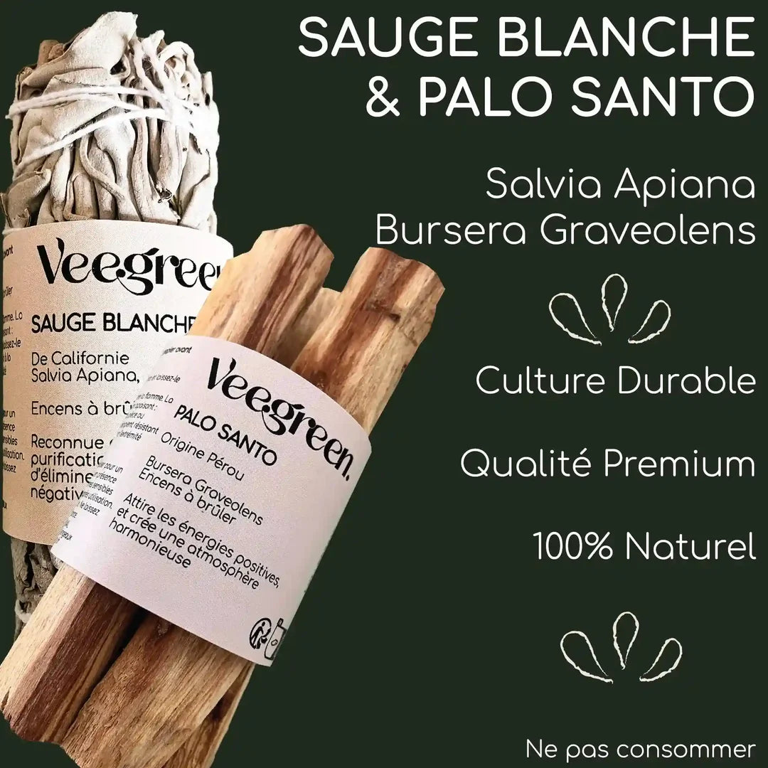 fiche Duo Sauge Blanche et Palo Santo pour rituel de purification Myvelyshop